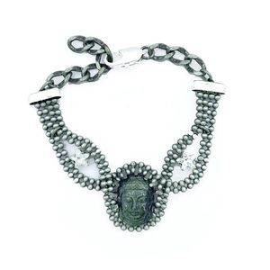 Cynthia Desser Golden Sheen Obsidian Buddha & Stars Silver Bracelet